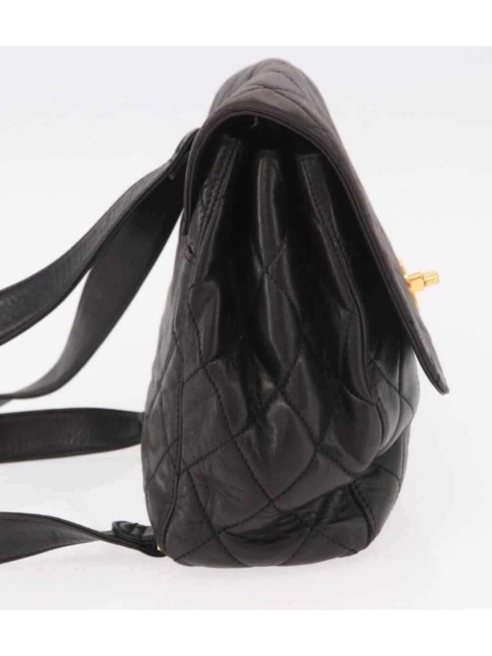 CHANEL Matelasse Backpack Lamb Skin Gold Black CC - Picture 3 of 16